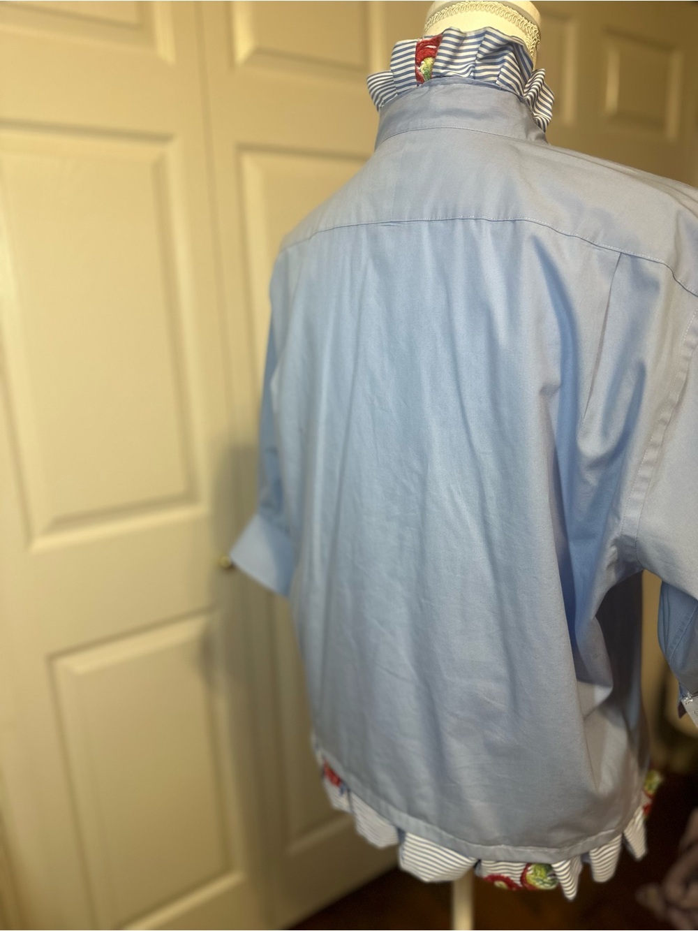 Light Blue Ruffled Collar Button-Front Blouse - Picture 2 of 3